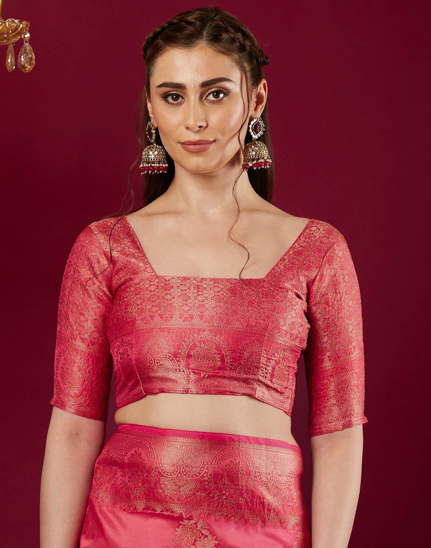 Pink Organza Woven Banarasi Saree