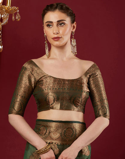Dark Green Organza Woven Banarasi Saree