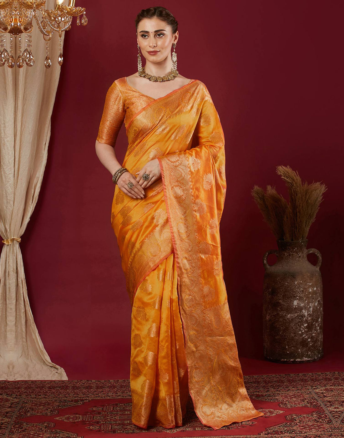 Turmeric Yellow Organza Woven Banarasi Saree
