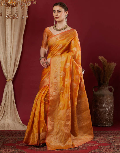 Turmeric Yellow Organza Woven Banarasi Saree
