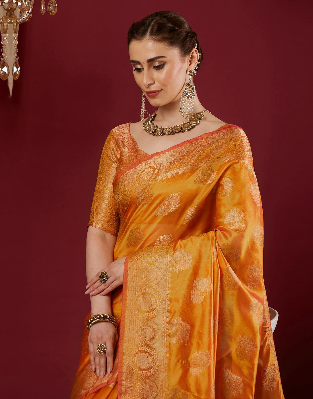 Turmeric Yellow Organza Woven Banarasi Saree
