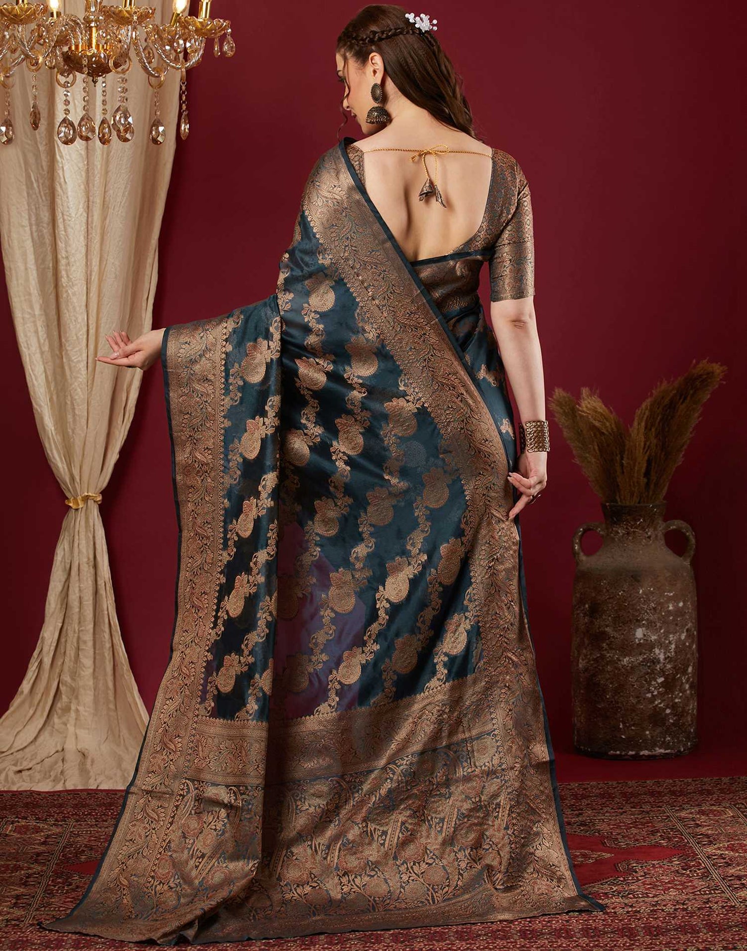 Rama Blue Organza Woven Banarasi Saree