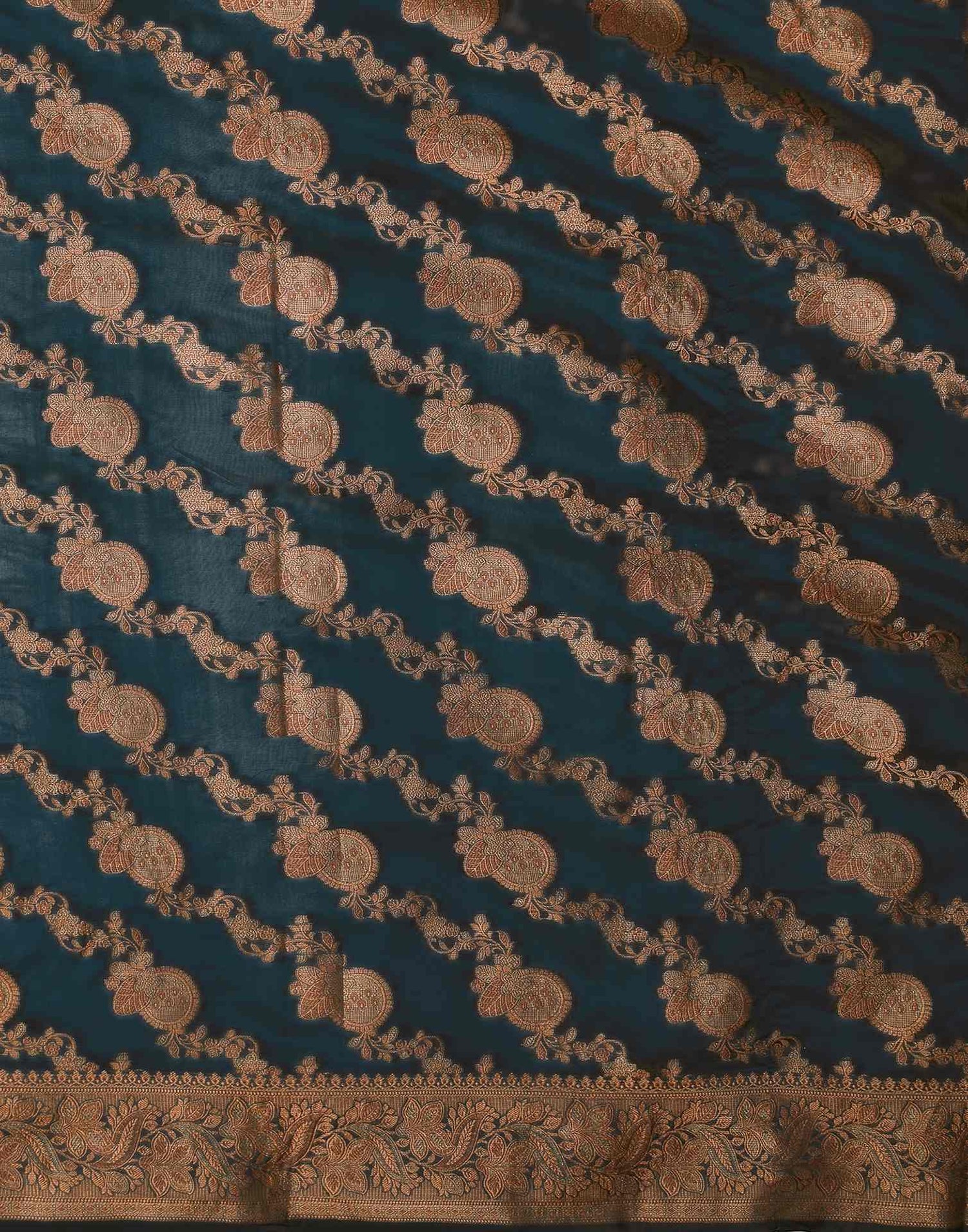Rama Blue Organza Woven Banarasi Saree