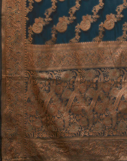Rama Blue Organza Woven Banarasi Saree