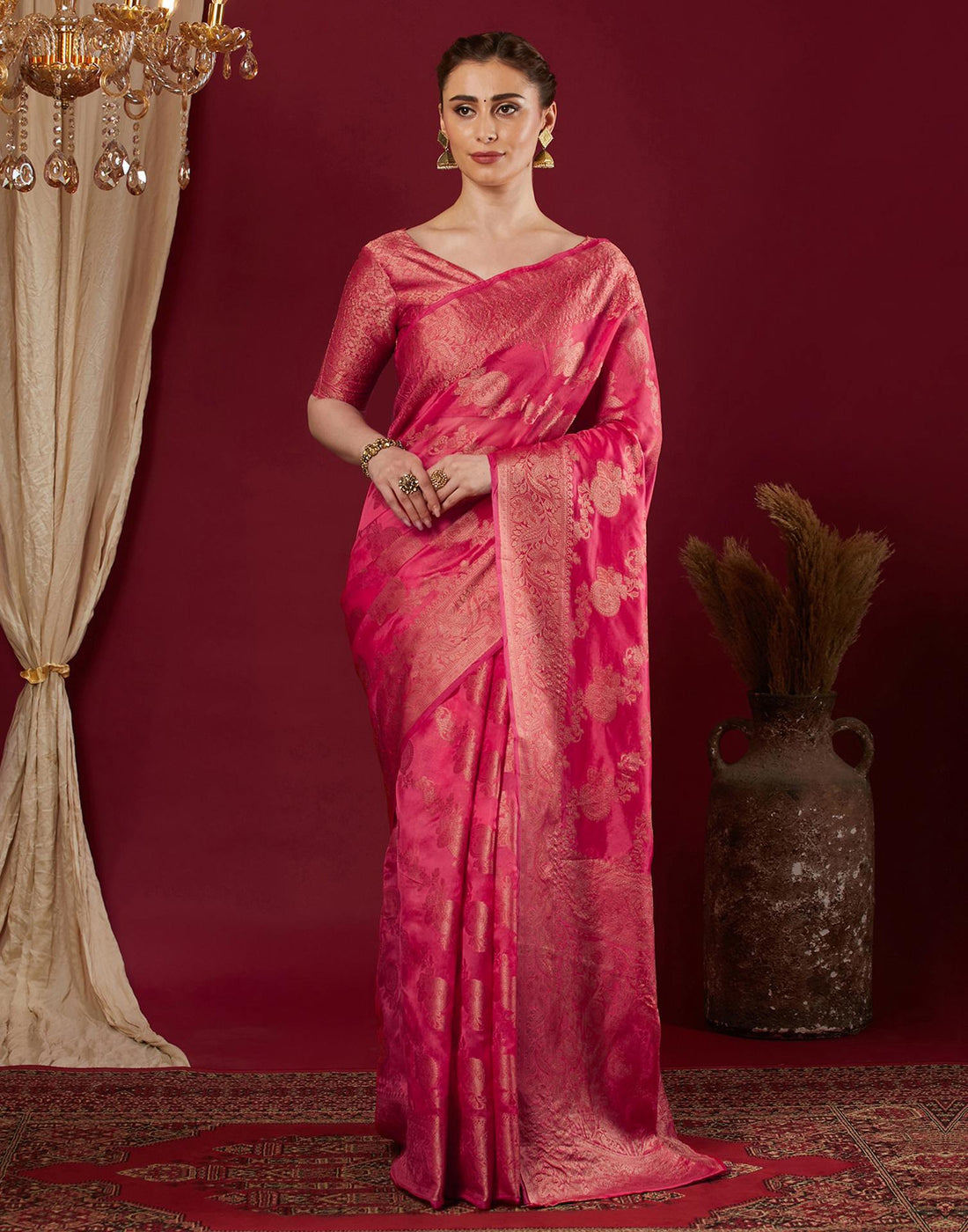 Pink Organza Woven Banarasi Saree