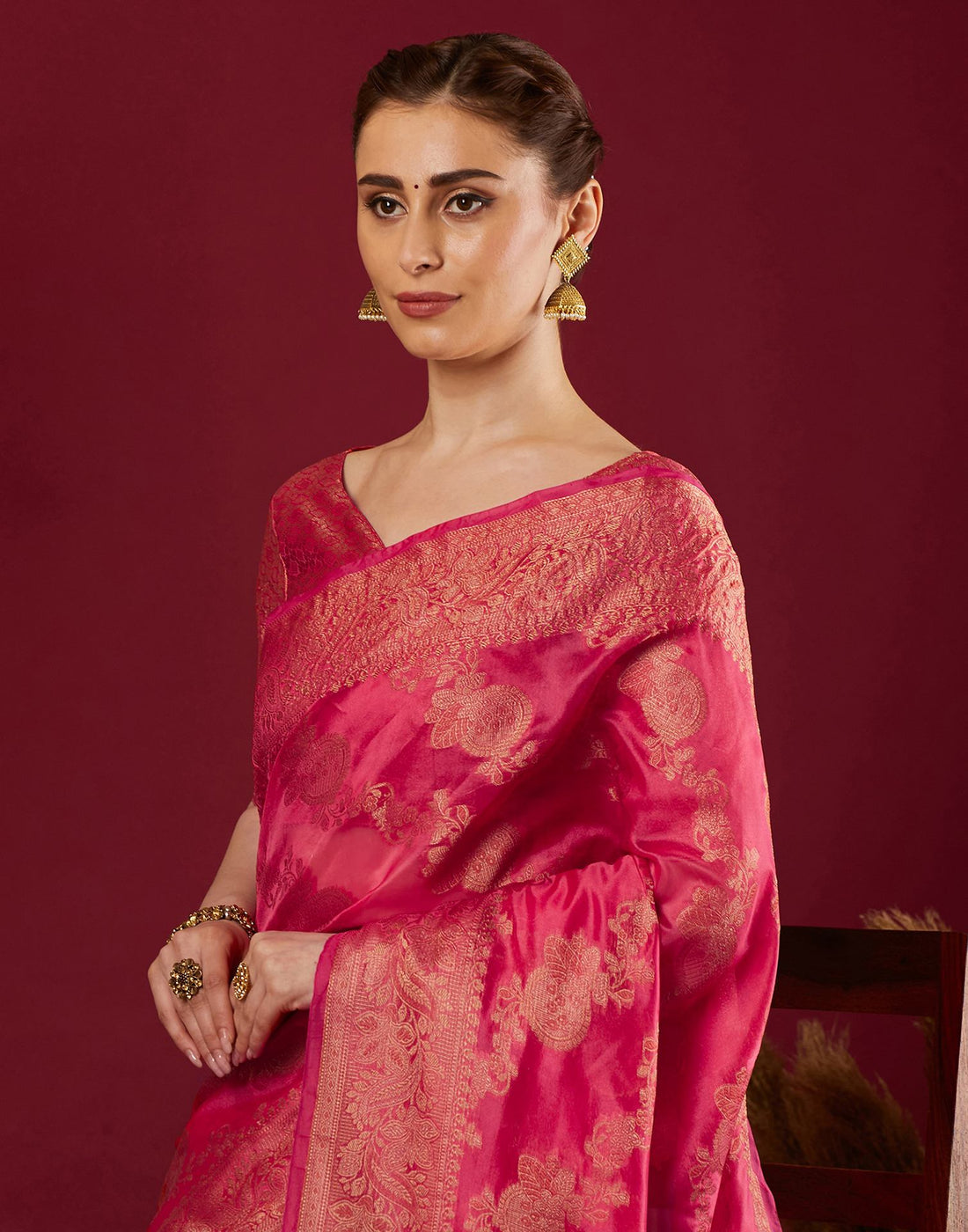 Pink Organza Woven Banarasi Saree