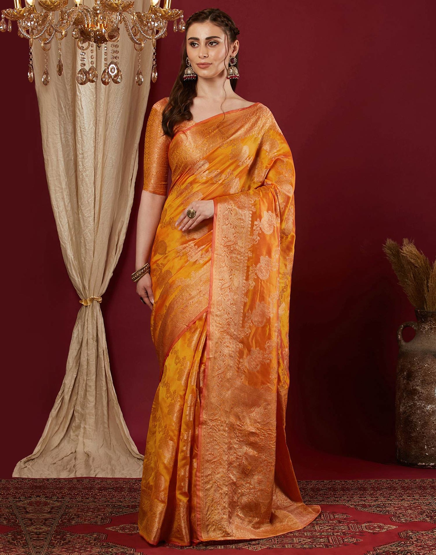 Turmeric Yellow Organza Woven Banarasi Saree