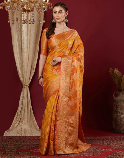 Turmeric Yellow Organza Woven Banarasi Saree