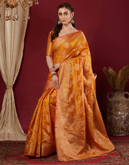 Turmeric Yellow Organza Woven Banarasi Saree