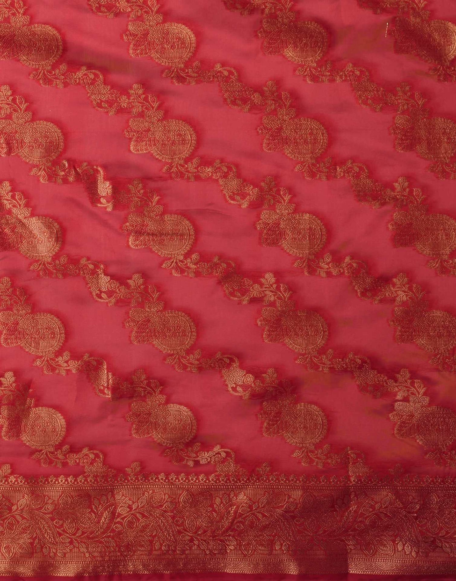 Cherry Red Organza Woven Banarasi Saree