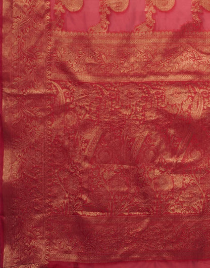 Cherry Red Organza Woven Banarasi Saree