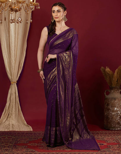 Wine Georgette Foil Printed Saree