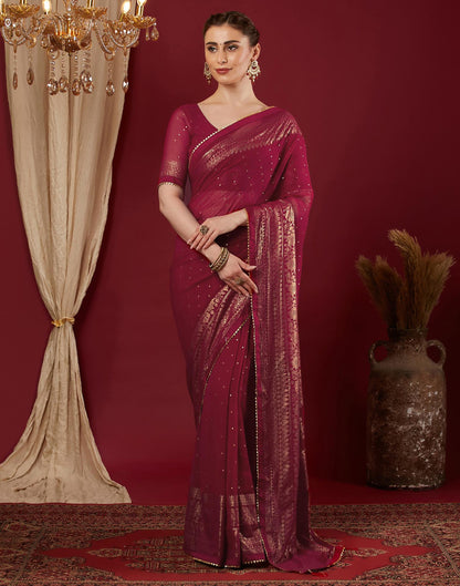 Rani Pink Georgette Foil Printed Saree