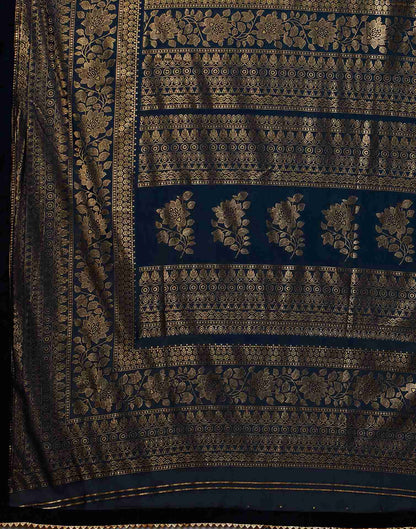 Navy Blue Georgette Foil Printed Saree