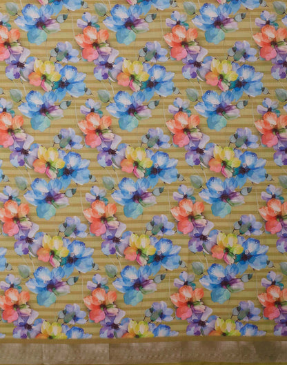 Mustard Yellow Linen Floral Printed Saree