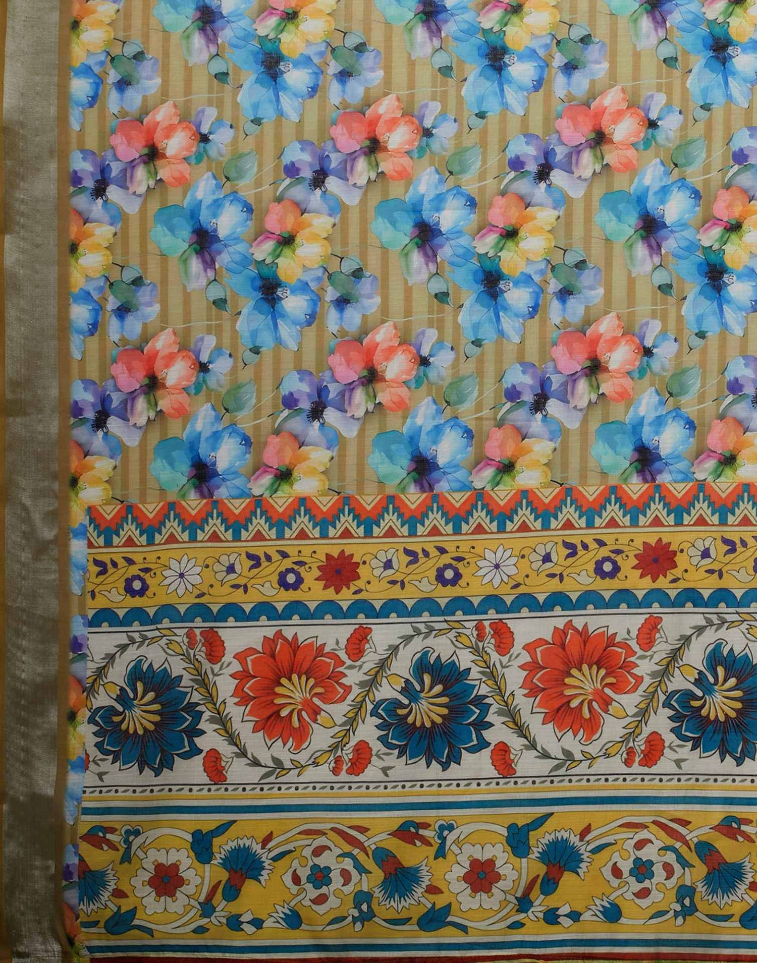 Mustard Yellow Linen Floral Printed Saree