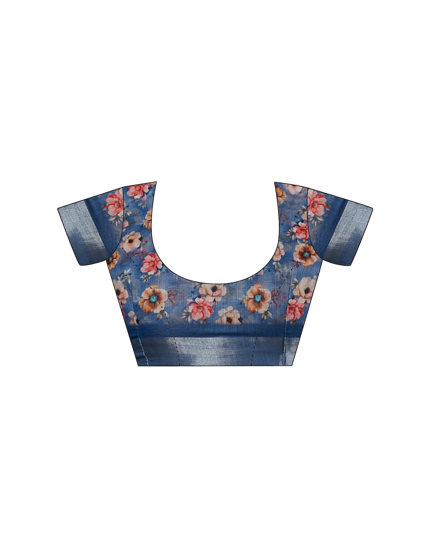 Blue Linen Floral Printed Saree