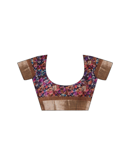 Multicoloured Linen Floral Printed Saree