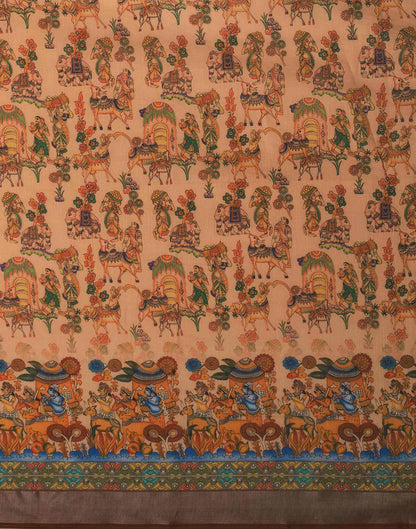 Light Peach Linen Printed Kalamkari Saree