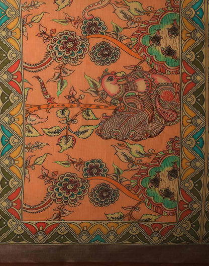Light Peach Linen Printed Kalamkari Saree