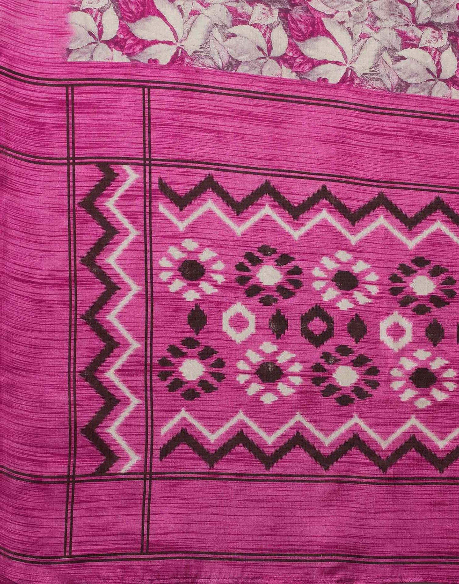 Dark Pink Cotton Blend Floral Printed Saree