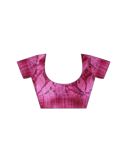 Dark Pink Cotton Blend Floral Printed Saree