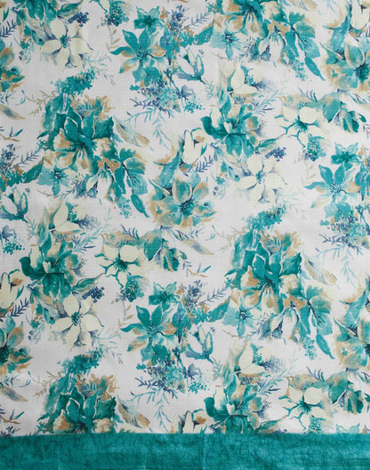 Blue Cotton Blend Floral Printed Saree