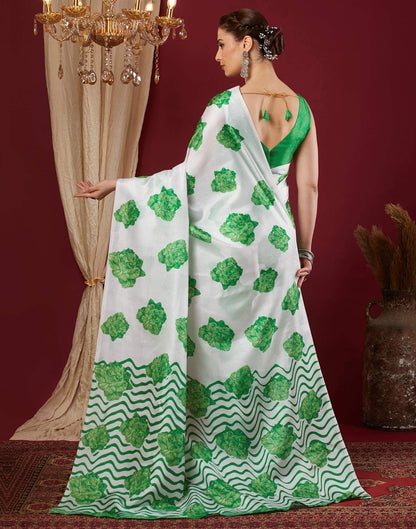 White Cotton Blend Floral Printed Saree