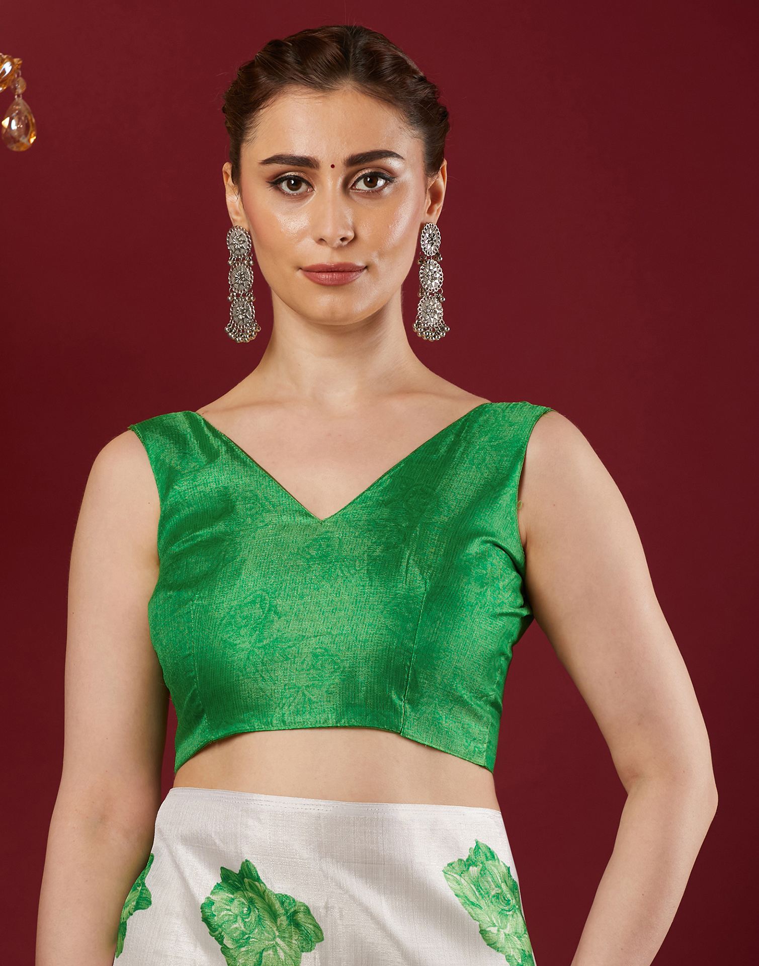 White Cotton Blend Floral Printed Saree