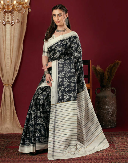Black Cotton Blend Warli Printed Saree
