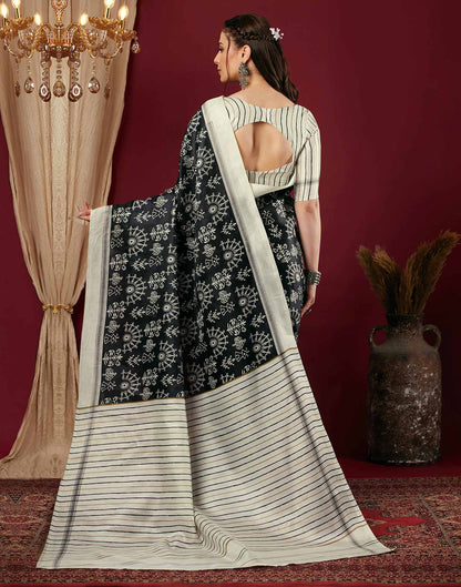 Black Cotton Blend Warli Printed Saree
