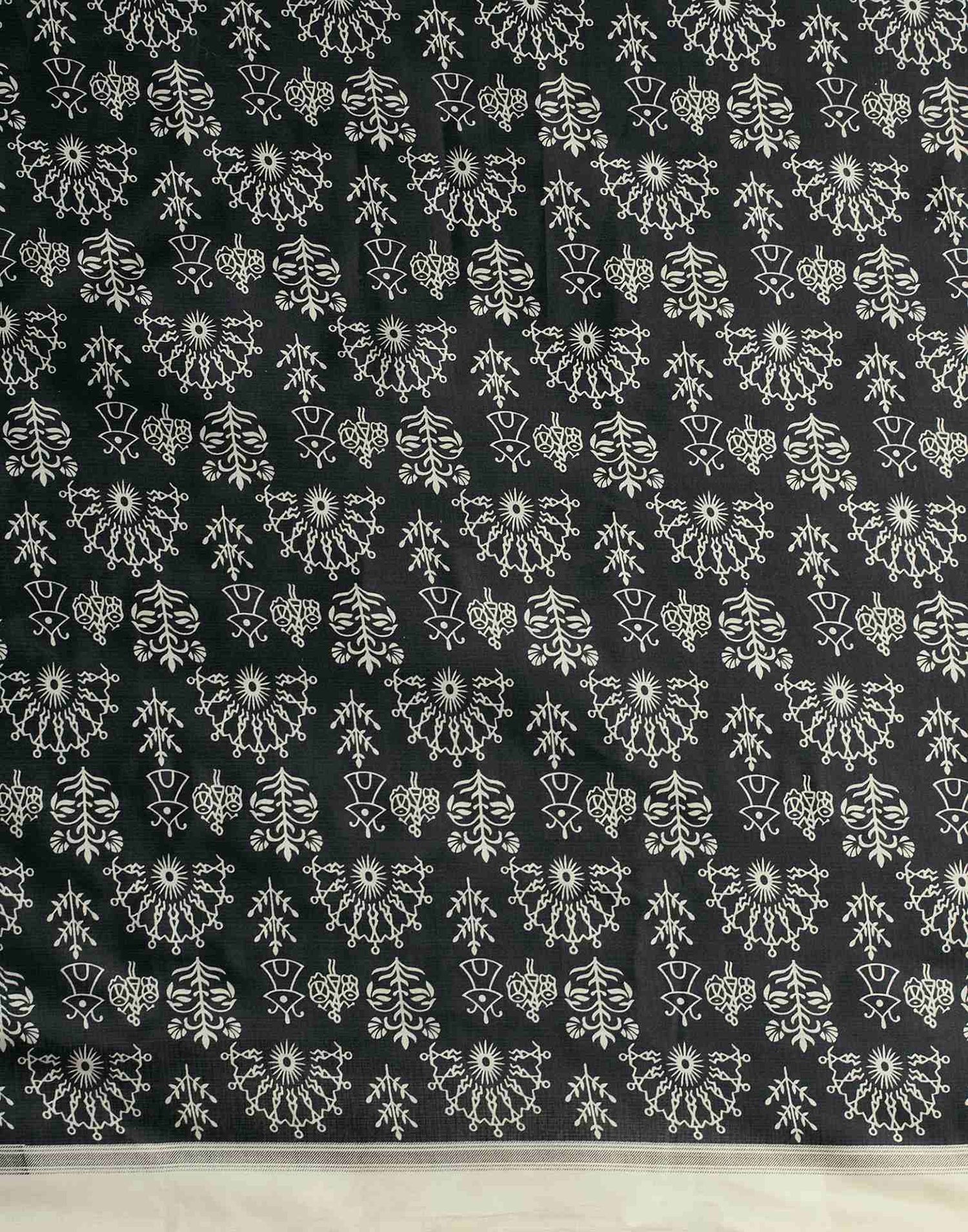 Black Cotton Blend Warli Printed Saree