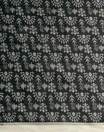 Black Cotton Blend Warli Printed Saree