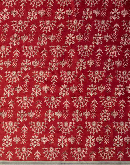 Red Cotton Blend Warli Printed Saree