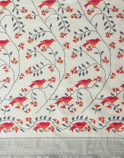 Off White Cotton Blend Floral Printed Saree