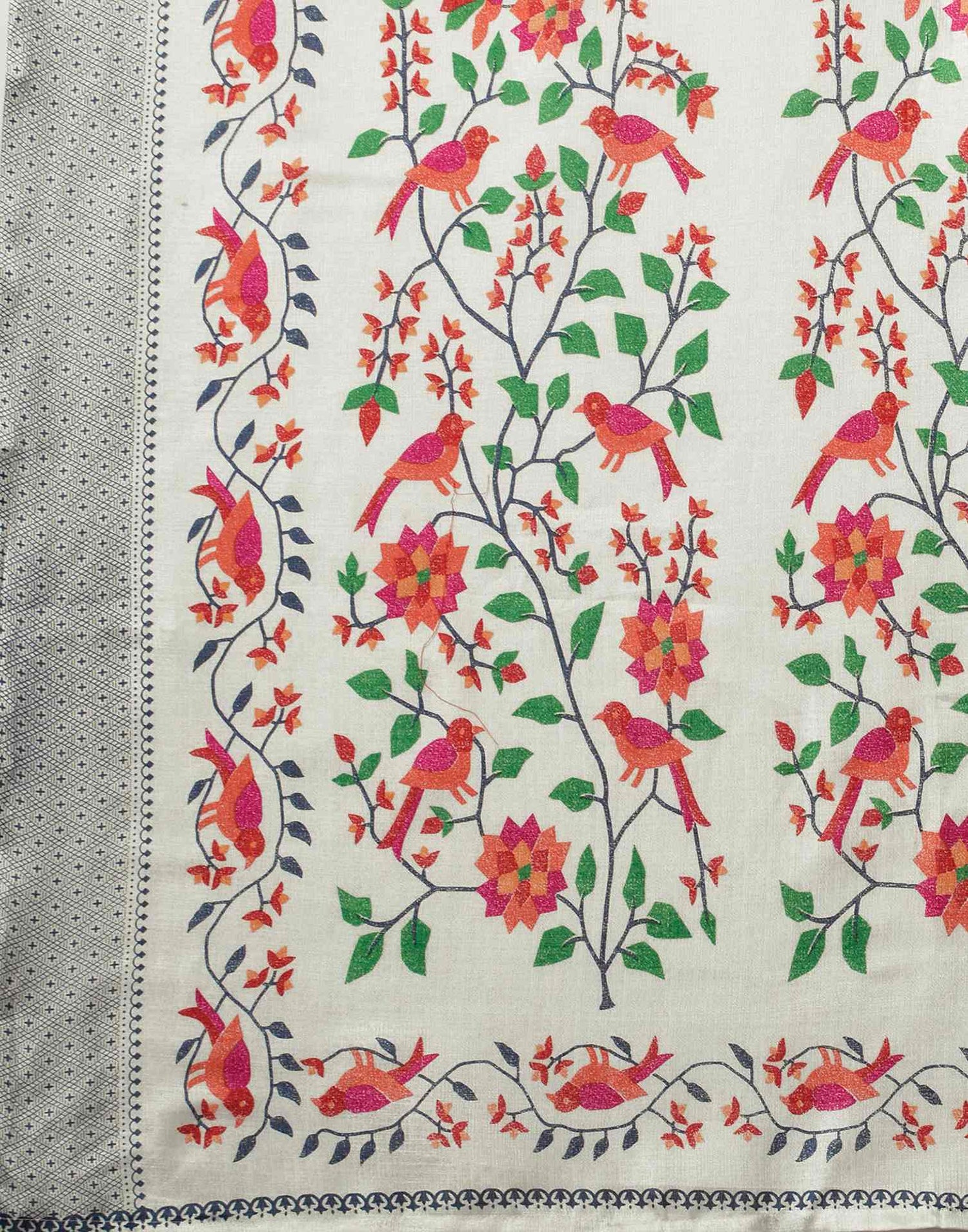 Off White Cotton Blend Floral Printed Saree