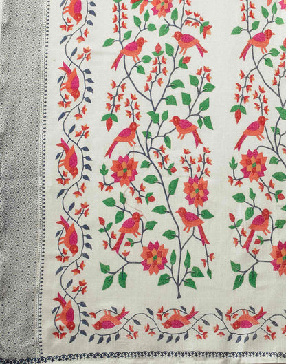 Off White Cotton Blend Floral Printed Saree