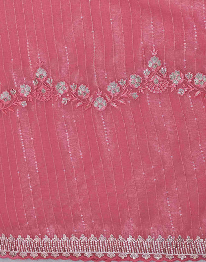 Rose Pink Organza Sequence Embroidery Saree