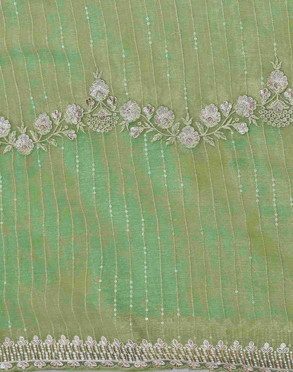 Light Green Organza Sequence Embroidery Saree