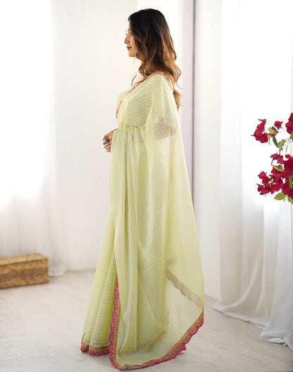 Light Pista Green Shimmer Woven Plain Saree