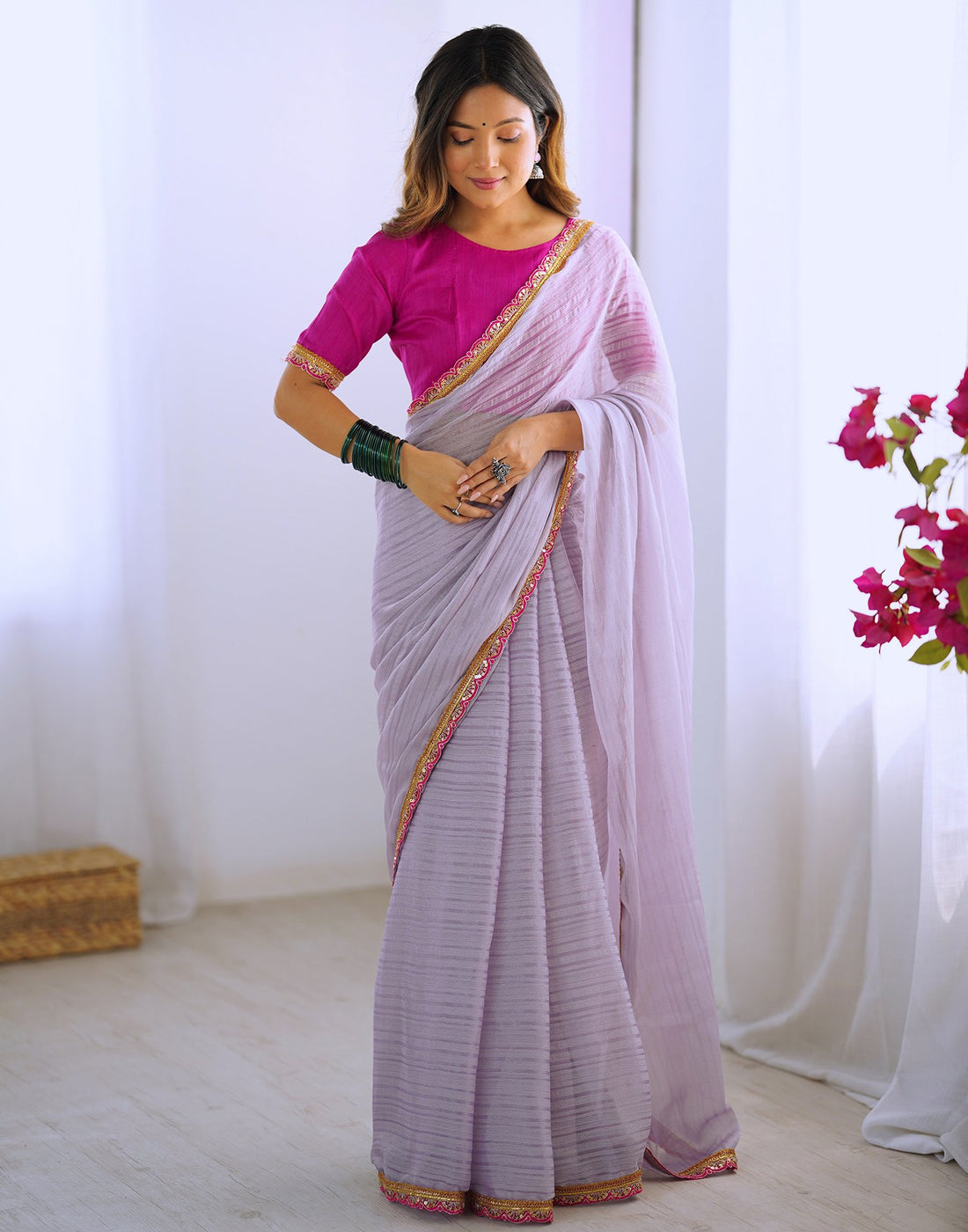 Light Purple Shimmer Woven Plain Saree