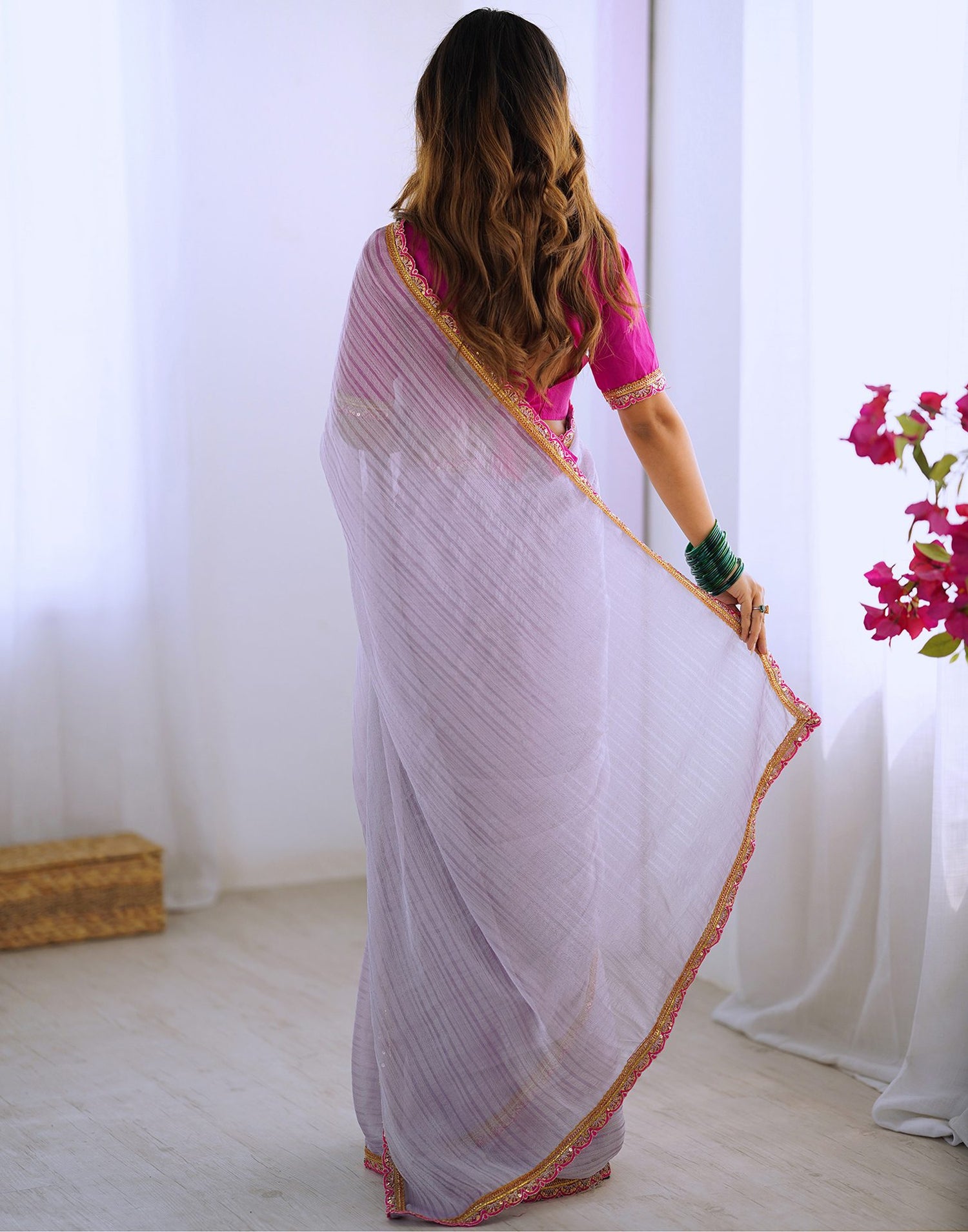 Light Purple Shimmer Woven Plain Saree