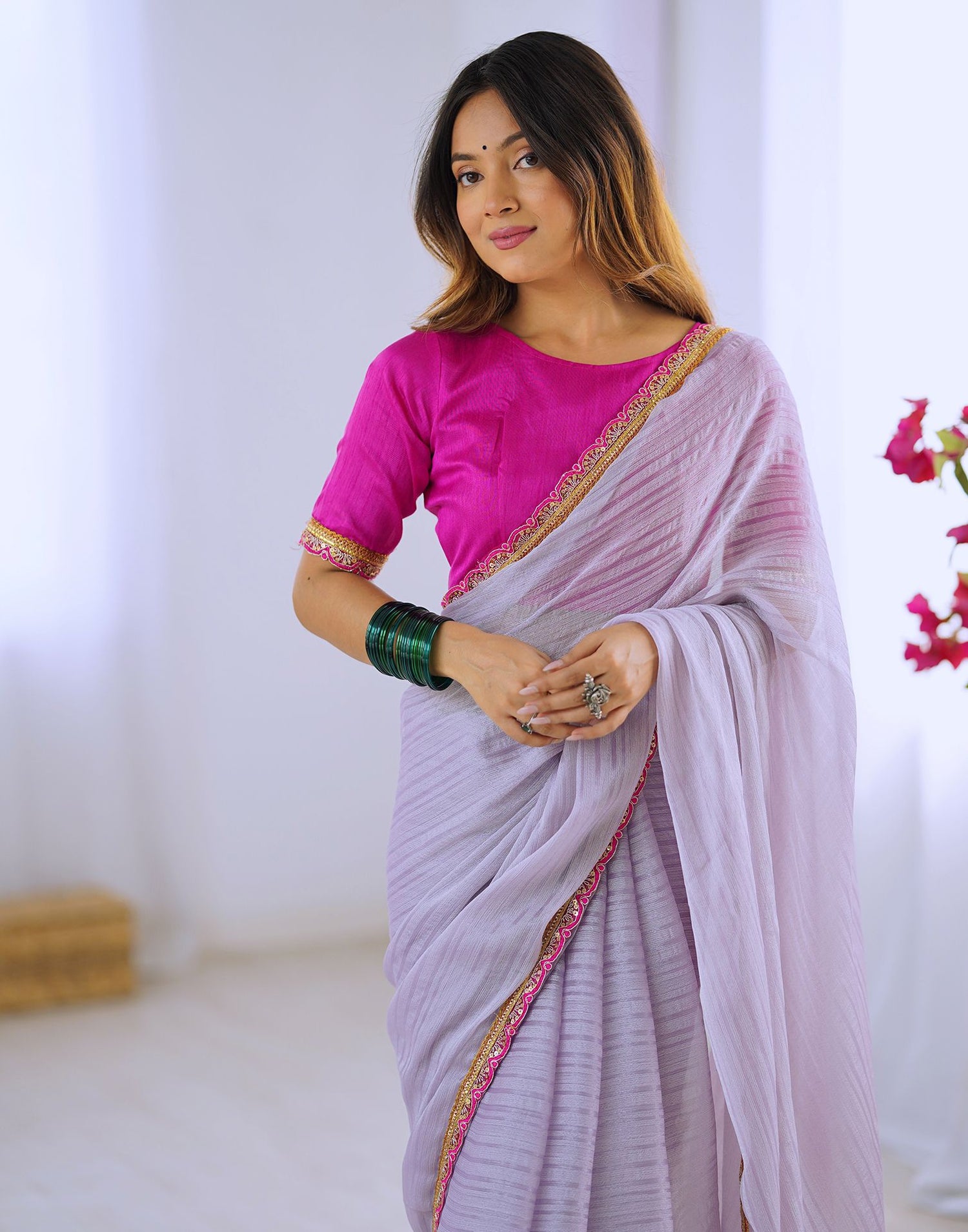Light Purple Shimmer Woven Plain Saree