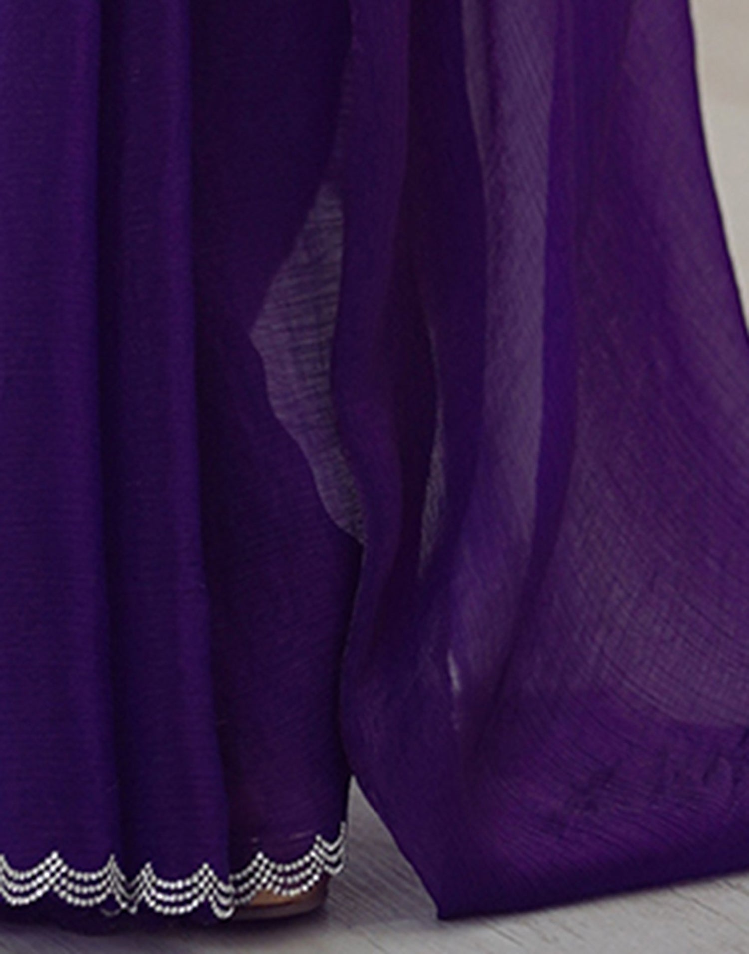 Dark Purple Shimmer Stone Work Plain Saree