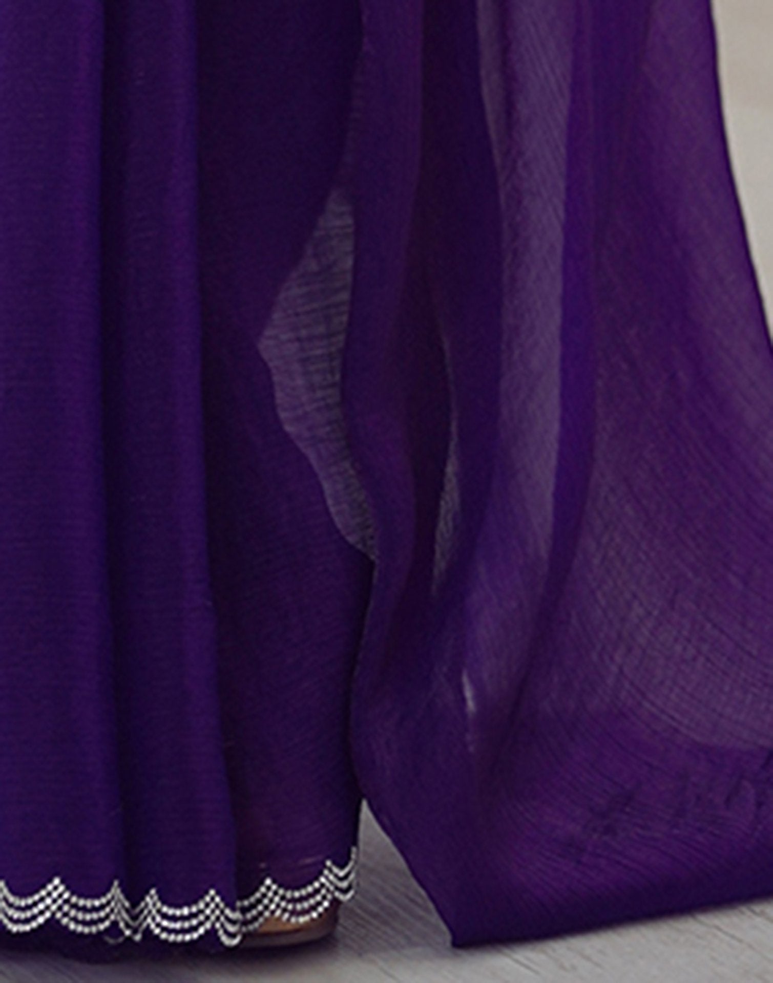 Dark Purple Shimmer Stone Work Plain Saree