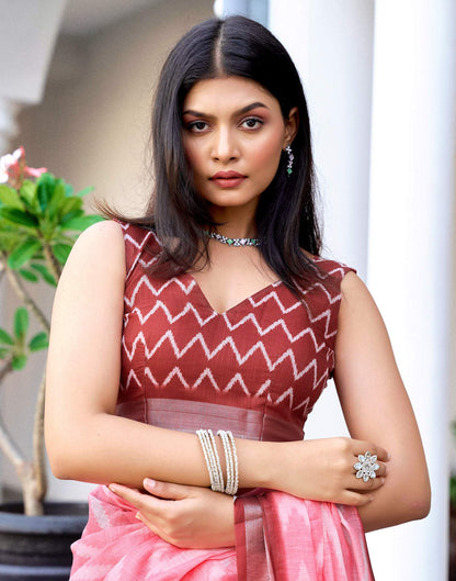 Pink Linen Ikkat Printed Saree