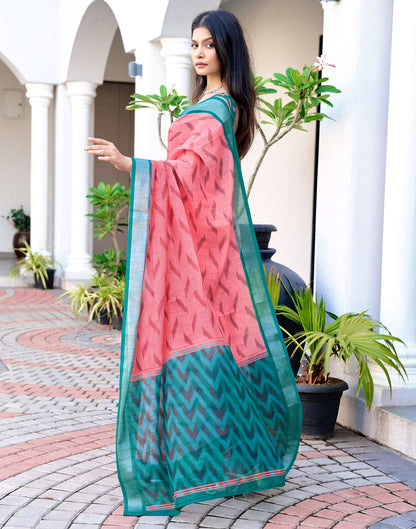 Pink Linen Ikkat Printed Saree