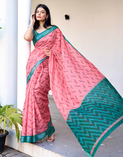 Pink Linen Ikkat Printed Saree