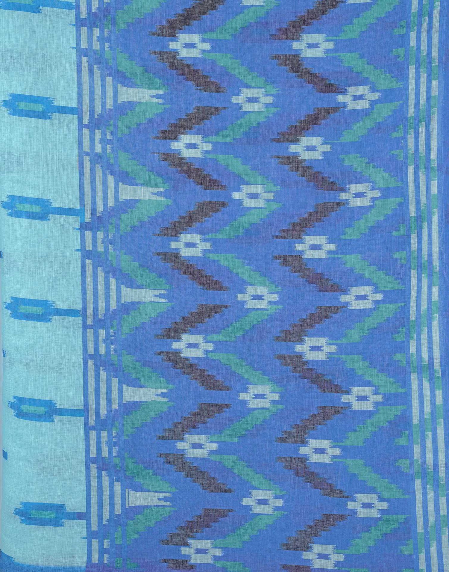 Sky Blue Linen Ikkat Printed Saree