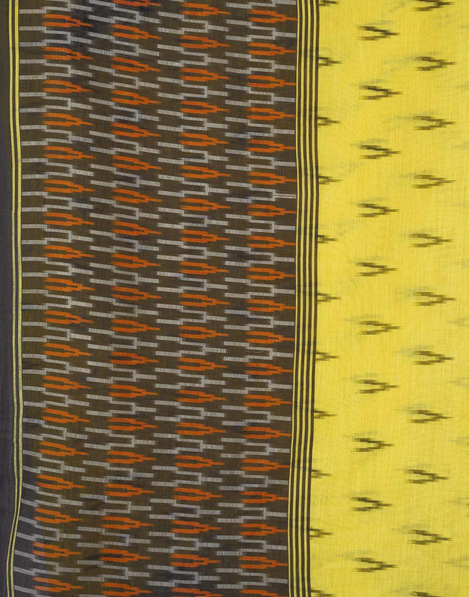 Yellow Linen Ikkat Printed Saree